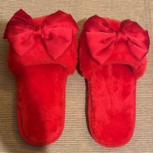 Shein Red Fuzzy Slippers with Bow